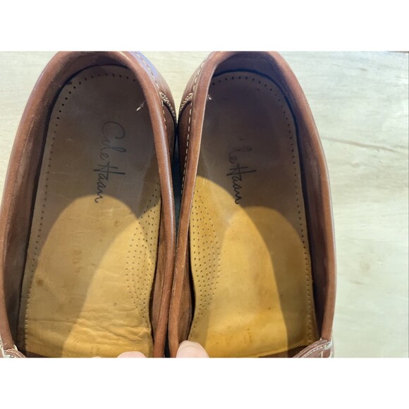 Cole Haan Brown Leather loafer Slip-On mens size 11 Tassel Fringe moc toe preppy - Picture 9 of 10